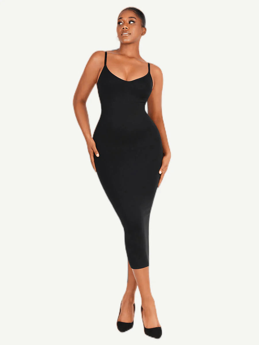 Robe gainante écoresponsable – Bretelles fines, ventre plat, effet sculptant sans couture