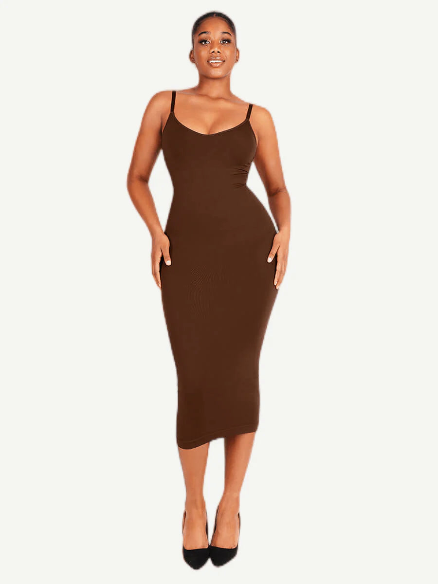 Robe gainante écoresponsable – Bretelles fines, ventre plat, effet sculptant sans couture